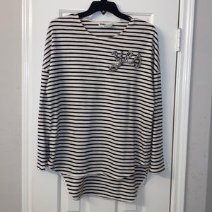 Zara Black and White Striped Top Size L